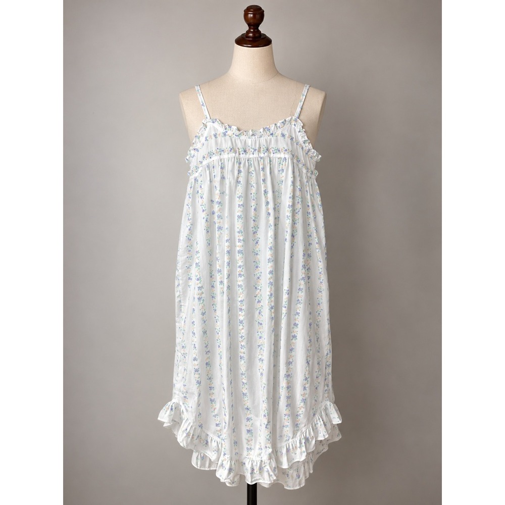 Erika Taylor Womens White Floral Cotton Cottagecore Nightgown Prairie L
